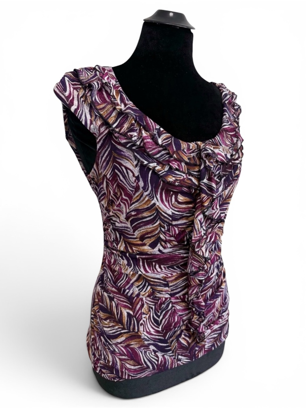 Y2K Silk Ruffle Abstract Pattern Top
